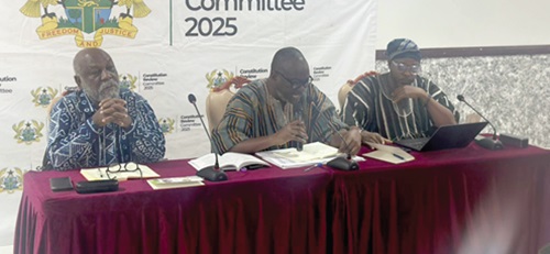 Prof. H. Kwasi Prempeh (middle), Chairman of the CRC, giving his opening remarks. With him are Prof. Kwame Karikari (left), a member of the CRC, and Dr Rainer Akumperigeya, Secretary of the CRC Prof. H. Kwasi Prempeh (middle), Chairman of the CRC, giving his opening remarks. With him are Prof. Kwame Karikari (left), a member of the CRC, and Dr Rainer Akumperigeya, Secretary of the CRC
