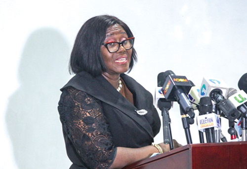 Justice Gertrude Torkornoo, suspended Chief Justice of Ghana, addressing the audience at a press conference. Picture CALEB VANDERPUYE Justice Gertrude Torkornoo, suspended Chief Justice of Ghana, addressing the audience at a press conference. Picture CALEB VANDERPUYE