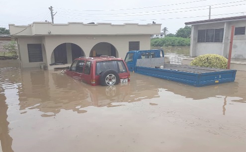 A flooded residential area in Cape Coast