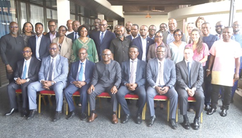 Solomon Adjetey Sowah (seated middle), Chief Director, Ministry of Energy, with Mark Awuah Baah (seated 3rd from right), Chief Executive Officer, GRIDCo, and members of the West African Power Pool Ministerial Committee of the Ghana Cote d'Ivoire Interconnection Reinforcement Project in Accra. Picture: SAMUEL TEI ADANO Solomon Adjetey Sowah (seated middle), Chief Director, Ministry of Energy, with Mark Awuah Baah (seated 3rd from right), Chief Executive Officer, GRIDCo, and members of the West African Power Pool Ministerial Committee of the Ghana Cote d'Ivoire Interconnection Reinforcement Project in Accra. Picture: SAMUEL TEI ADANO