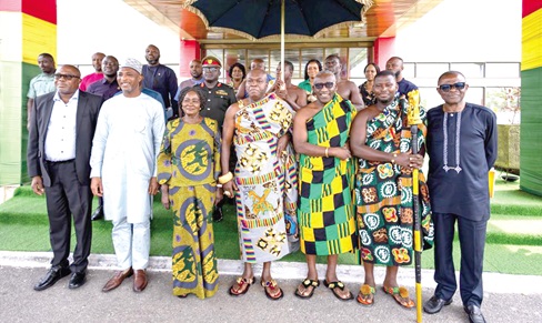 Vice-President Prof. Naana Jane Opoku-Agyemang (3rd from left) flanked by Alhaji Muntaka Mohammed-Mubarak (2nd from left), Minister for the Interior, and Odeneho Kwafo Akoto III, Paramount Chief of Akwamu Traditional Area, with some traditional rulers and dignitaries. Vice-President Prof. Naana Jane Opoku-Agyemang (3rd from left) flanked by Alhaji Muntaka Mohammed-Mubarak (2nd from left), Minister for the Interior, and Odeneho Kwafo Akoto III, Paramount Chief of Akwamu Traditional Area, with some traditional rulers and dignitaries.