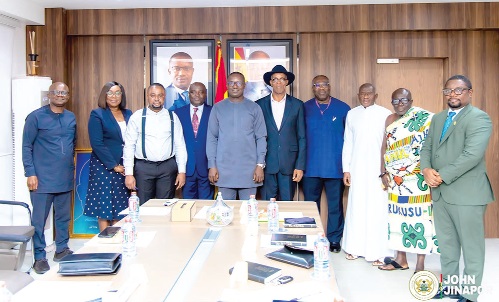 John Abdulai Jinapor (arrowed), Minister of Energy and Green Transition, with the newly constituted governing board of the Volta River Authority after the inauguration