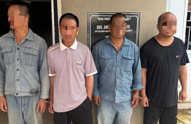 Four Chinese arrested for galamsey near Subin River; excavators and guns seized