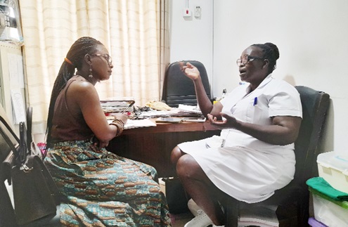 Carolina Fati Asigri (right), Deputy Director in charge of Nursing Services at the Weija Government Municipal Hospital, speaking to Augustina Tawiah, Staff Writer of the Daily Graphic Carolina Fati Asigri (right), Deputy Director in charge of Nursing Services at the Weija Government Municipal Hospital, speaking to Augustina Tawiah, Staff Writer of the Daily Graphic