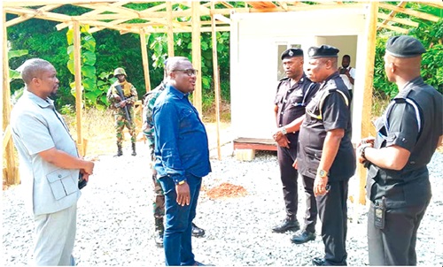 Joseph Addae Akwaboa (2nd from left), Bono Regional Minister, interacting with some members of the REGSEC after inspecting one of the ongoing police post structures on the Sunyani-Ntotroso road Joseph Addae Akwaboa (2nd from left), Bono Regional Minister, interacting with some members of the REGSEC after inspecting one of the ongoing police post structures on the Sunyani-Ntotroso road