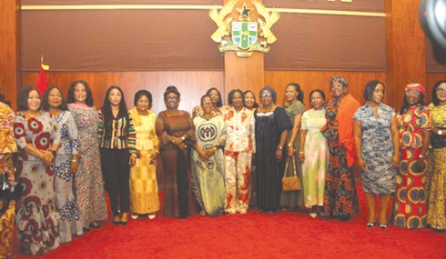 Vce-President Prof. Naana Jane Opoku-Agyemang (middle) with the Women’s Caucus of Parliament at the Jubilee House Vce-President Prof. Naana Jane Opoku-Agyemang (middle) with the Women’s Caucus of Parliament at the Jubilee House