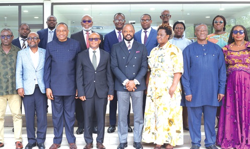 Dr Rashid Hassan Pelpo (arrowed), Minister of Labour, Jobs and Employment, with Ebenezer Ofori Agbettor,  chairman of NPRA board, and members of the board after the swearing in.  Picture: BENEDICT OBUOBI