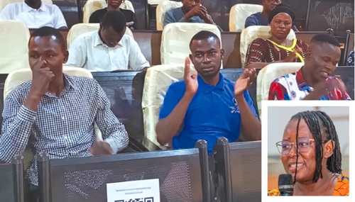 Vera Jawol Magan (inset), the Director of YEFL Ghana, addressing the conference Vera Jawol Magan (inset), the Director of YEFL Ghana, addressing the conference