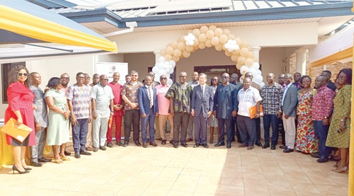 Dr Anthony Yaw Baah (arrowed left), Executive Director of the Kaizen Labour Institute, and Yoshimoto Hiroshi (arrowed right), Japan’s Ambassador to Ghana, and some invited guests after the inauguration ceremony Dr Anthony Yaw Baah (arrowed left), Executive Director of the Kaizen Labour Institute, and Yoshimoto Hiroshi (arrowed right), Japan’s Ambassador to Ghana, and some invited guests after the inauguration ceremony