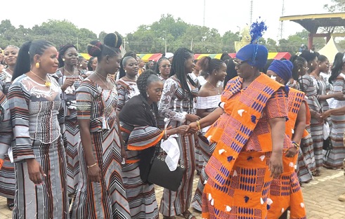 Euphenia Sangzie, Regional President of GHAWA, congratulating the apprentices on their passing out