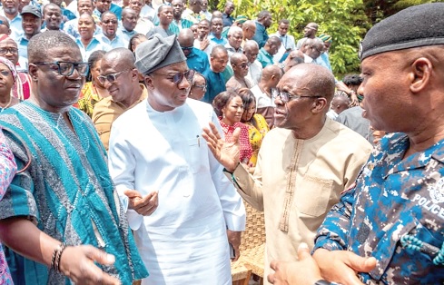 Alban S. K. Bagbin (2nd from right), the Speaker of Parliament, interacting with Mahama Ayariga (2nd from left), Majority Leader, and Rockson-Nelson Dafeamekpor (left), Majority Chief Whip, at the opening of the workshop Alban S. K. Bagbin (2nd from right), the Speaker of Parliament, interacting with Mahama Ayariga (2nd from left), Majority Leader, and Rockson-Nelson Dafeamekpor (left), Majority Chief Whip, at the opening of the workshop