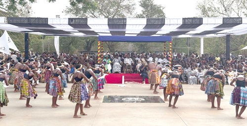 Some students of the Achimota School performing a cultural dance during the ceremony Some students of the Achimota School performing a cultural dance during the ceremony