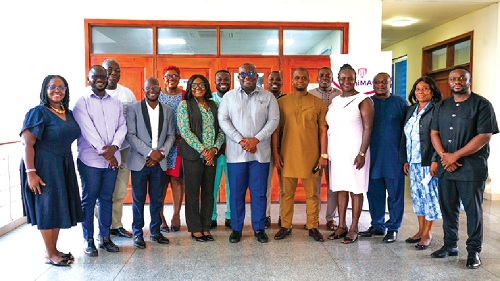 Prof. Eric Opoku Mensah (5th from left), VC, UniMAC, with some management members of the university and the alumni executives after the meeting Prof. Eric Opoku Mensah (5th from left), VC, UniMAC, with some management members of the university and the alumni executives after the meeting