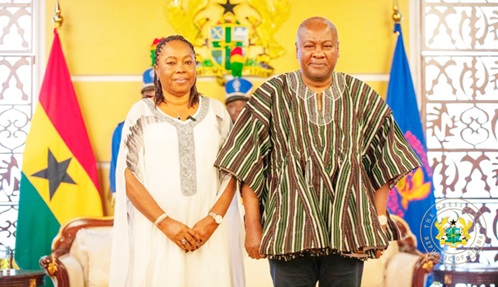 Musu Jatu Ruhle (left), Liberian Ambassador to Ghana, with President Mahama