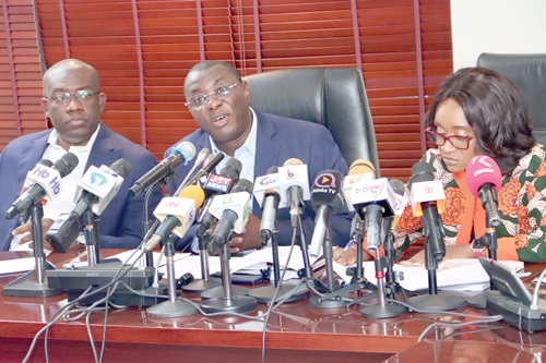 Dr Mohammed Amin Adam (middie), former Finance Minister, addressing the news conference. Picture: Elvis Nii NOI Dowuona Dr Mohammed Amin Adam (middie), former Finance Minister, addressing the news conference. Picture: Elvis Nii NOI Dowuona