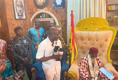 Ahmed Ibrahim (left), Minister of Local Government, Chieftaincy and Religious Affairs, addressing the Chief Imam during the visit Ahmed Ibrahim (left), Minister of Local Government, Chieftaincy and Religious Affairs, addressing the Chief Imam during the visit