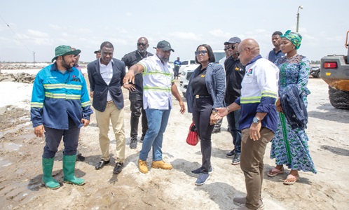 Dr Daniel McKorley, Executive Chairman (3rd from left), McDan Group, briefing Justina Nelson, CEO, Minerals Income Investment Fund, during the tour. With them include Kwaku Amprofi (right), Group CEO of McDan, and Abdul Razak Adam (2nd from left), CEO, Electrochem Ghana Limited, and some staff members of MIIF and Electrochem. Picture: DOUGLAS ANANE-FRIMPONG Dr Daniel McKorley, Executive Chairman (3rd from left), McDan Group, briefing Justina Nelson, CEO, Minerals Income Investment Fund, during the tour. With them include Kwaku Amprofi (right), Group CEO of McDan, and Abdul Razak Adam (2nd from left), CEO, Electrochem Ghana Limited, and some staff members of MIIF and Electrochem. Picture: DOUGLAS ANANE-FRIMPONG