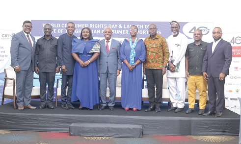 Patricia Boateng Bannor (5th from right), Director of Standards, Ministry of Trade and Industry and Agribusiness; Appiah Kusi Adumako (2nd from right), West African Regional Director, CUTS International; Justice Jones Dotse (5th from left), former justice of the Supreme Court; Prof. Alex Dodoo (4th from right), Director- General, Ghana Standards Authority, with some invited guests at the launch. Picture: BENEDICT OBUOBI Patricia Boateng Bannor (5th from right), Director of Standards, Ministry of Trade and Industry and Agribusiness; Appiah Kusi Adumako (2nd from right), West African Regional Director, CUTS International; Justice Jones Dotse (5th from left), former justice of the Supreme Court; Prof. Alex Dodoo (4th from right), Director- General, Ghana Standards Authority, with some invited guests at the launch. Picture: BENEDICT OBUOBI