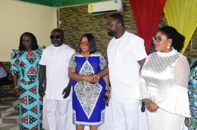 Linda Obenewaa Akweley Ocloo, Greater Accra Reional Minister congratulating Ing. Paul Afotey Quaye, MCE, Krowor Assembly. With them are Dr Agnes Naa Momo Lartey (right), MP for Krowor Constituency and Gender Minister Linda Obenewaa Akweley Ocloo, Greater Accra Reional Minister congratulating Ing. Paul Afotey Quaye, MCE, Krowor Assembly. With them are Dr Agnes Naa Momo Lartey (right), MP for Krowor Constituency and Gender Minister