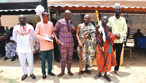 Togbe Tudedzi I (3rd from right), Development Chief of Liati-Wote, and other elders of the community launching the fund-raising campaign Togbe Tudedzi I (3rd from right), Development Chief of Liati-Wote, and other elders of the community launching the fund-raising campaign