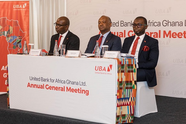 Kweku Awotwi (middle), Board Chair, UBA Ghana; Uzoechina Molokwu (left), MD/CEO, UBA Ghana and Benjamin Lartey, Head of Legal and Company Secretary, UBA at the AGM. UBA delivers strong 2024 results, commits to innovation, inclusion, and sustainable growth