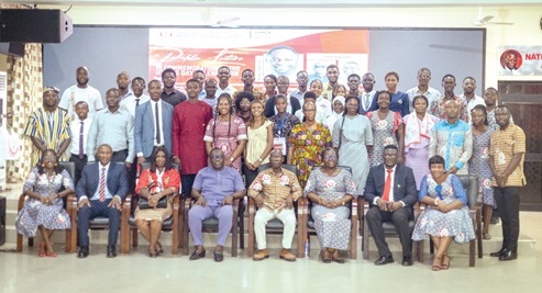 Dr Gloria Amegatcher  (left), Public Relations Officer, GAMLS; Dr John Tosenu (2nd from left), Greater Accra Regional Chairman of GAMLS, and Dr Eric Kofi Aidoo (4th from left), President of GAMLS, with some members after the celebration