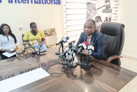 Bright Appiah (right), Executive Director, Child Rights International, Ghana, addressing journalists at the news conference