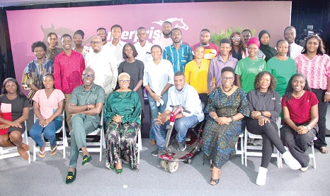 Albert Ocran (3rd from left) and Comfort Ocran (4th from left), Directors of the SRSF, and officials of Enterprise Group PLC, with the finalists