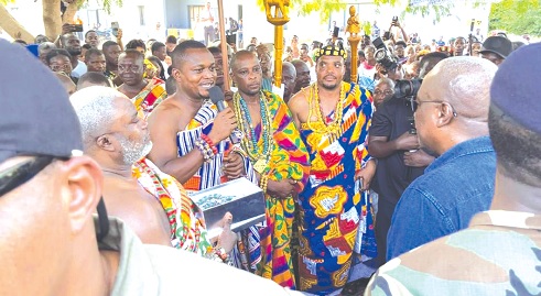 John Dramani Mahama (2nd from right with) addressing the chiefs and people of the Yilo Krobo Traditional Area at Somanya