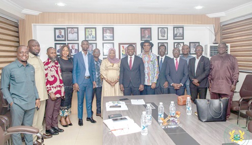 Richard Gyan Mensah (7th from right), Deputy Minister of Energy and Green Transition; Shamima Muslim (7th from left), Deputy Presidential Spokesperson, with members of the committee at the inauguration
