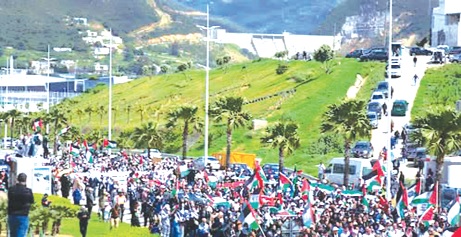 • Protesters registering their disagreement with the Moroccan government on ties with Israel • Protesters registering their disagreement with the Moroccan government on ties with Israel