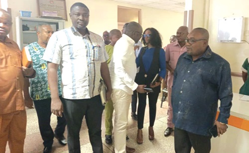 Dr Aiden Suntaa Saanwie (2nd from left), Medical Director, Bolgatanga Hospital, leading the health committee on a tour of the hospital 