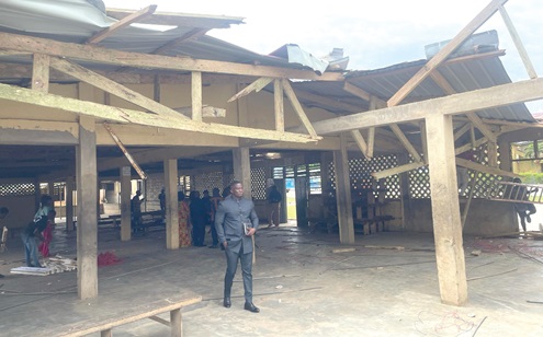  Part of the damaged school dining hall