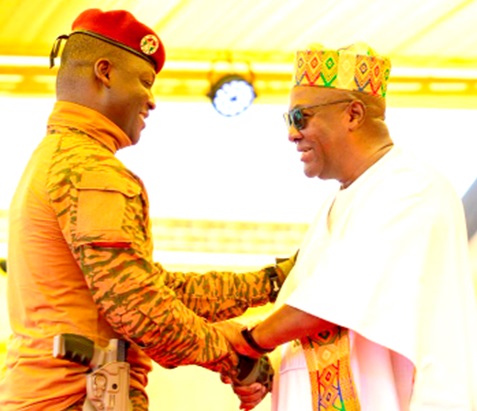 Capt Ibrahim Traore in a warm acknowledgement with President John Mahama Capt Ibrahim Traore in a warm acknowledgement with President John Mahama