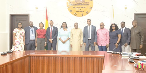 Alban Bagbin (middle), Speaker of Parliament, with Kathleen Addy (5th from left), Chairperson, NCCE, after the courtesy call on him. With them are the delegation from Somaliland, some officials of NCCE and Parliament Alban Bagbin (middle), Speaker of Parliament, with Kathleen Addy (5th from left), Chairperson, NCCE, after the courtesy call on him. With them are the delegation from Somaliland, some officials of NCCE and Parliament