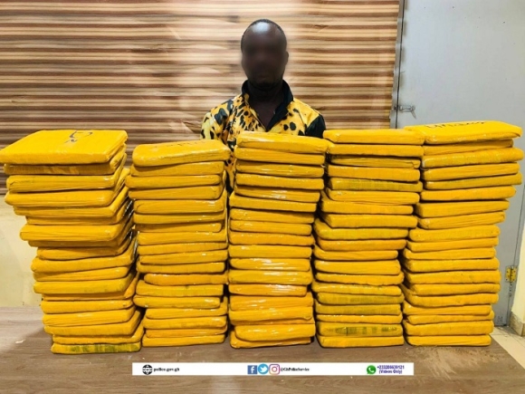 Police arrest man with 92 slabs of suspected indian hemp in Akatsi Police arrest man with 92 slabs of suspected indian hemp in AkatsiPolice arrest man with 92 slabs of suspected indian hemp in Akatsi