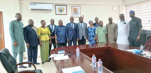 Haruna Iddrisu (6th from left), Education Minister, sandwiched by Prof. Julius N. Fobil (5th from left) and Prof. Elias Nortaa Sowley (7th from left), Council Chair and VC, and other members of the council after the inauguration. Haruna Iddrisu (6th from left), Education Minister, sandwiched by Prof. Julius N. Fobil (5th from left) and Prof. Elias Nortaa Sowley (7th from left), Council Chair and VC, and other members of the council after the inauguration.