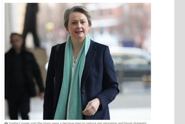 Yvette Cooper said the plans were a decisive step to reduce net migration and boost domestic skills. Yvette Cooper said the plans were a decisive step to reduce net migration and boost domestic skills.