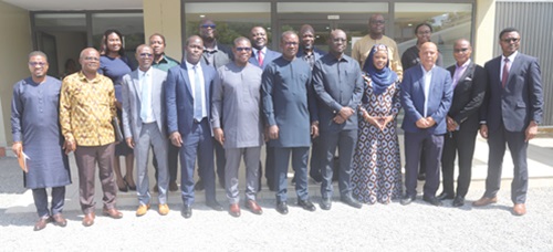 Dr Cassiel Ato Forson (5th from right), Minister of Finance, with John Jinapor (6th from left), Minister of Energy and Green Transition, and members of the Implementation Committee in Accra. Picture: SAMUEL TEI ADANO Dr Cassiel Ato Forson (5th from right), Minister of Finance, with John Jinapor (6th from left), Minister of Energy and Green Transition, and members of the Implementation Committee in Accra. Picture: SAMUEL TEI ADANO