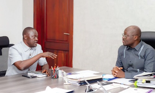 John Awuni (left), Executive Secretary of FABAG, explaining a point to Dr Cassiel Ato Forson, Minister of Finance, at the meeting John Awuni (left), Executive Secretary of FABAG, explaining a point to Dr Cassiel Ato Forson, Minister of Finance, at the meeting