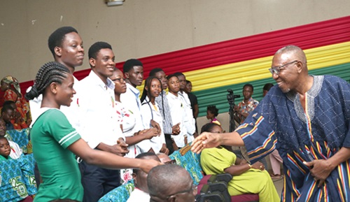 Dr Clement Apaak, Deputy Minister of Education, congratulating some scholarship beneficiaries at the ceremony. Picture: BENEDICT OBUOBI Dr Clement Apaak, Deputy Minister of Education, congratulating someDr Clement Apaak, Deputy Minister of Education, congratulating some scholarship beneficiaries at the ceremony. Picture: BENEDICT OBUOBI scholarship beneficiaries at the ceremony. Picture: BENEDICT OBUOBI