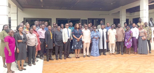 Abla Dzifa Gomashie (7th from right), Minister of Tourism, Culture and Creative Arts, with the speakers and participants in the event Abla Dzifa Gomashie (7th from right), Minister of Tourism, Culture and Creative Arts, with the speakers and participants in the event