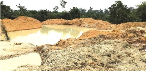 The Adankrano section of the Birim River blocked by illegal miners The Adankrano section of the Birim River blocked by illegal miners