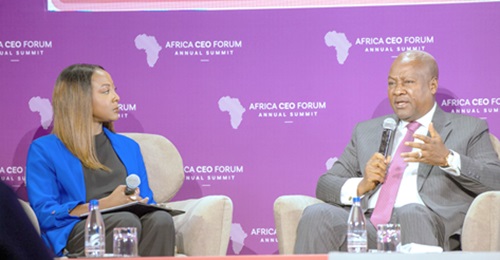 President John Dramani Mahama (right) speaking at the event. With him is Jennifer Zabasajja, Chief Africa Correspondent and Anchor, Bloomberg TV President John Dramani Mahama (right) speaking at the event. With him is Jennifer Zabasajja, Chief Africa Correspondent and Anchor, Bloomberg TV