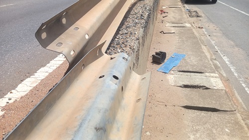 Bolts and nuts holding the metal railings have been removed