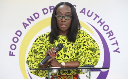 Delese Mimi Darko (inset), Chief Executive, Food and Drugs Authority, addressing the meeting. Picture: ELVIS NII NOI DOWUONA Delese Mimi Darko (inset), Chief Executive, Food and Drugs Authority, addressing the meeting. Picture: ELVIS NII NOI DOWUONA