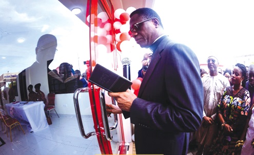 Apostle Eric Nyamekye, Chairman of the Church of Pentecost, dedicating the fire station. Looking on is Alhaji Muntaka Mohammed Mubarak, Minister of the Interior, and other guests Apostle Eric Nyamekye, Chairman of the Church of Pentecost, dedicating the fire station. Looking on is Alhaji Muntaka Mohammed Mubarak, Minister of the Interior, and other guests