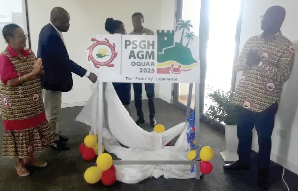The logo for this year's AGM being unveiled by members of the Pharmaceutical Society of Ghana