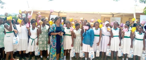 Alma Adade-Prempeh (arrowed), CEO of Empowering Better Life Foundation, with some students after the event