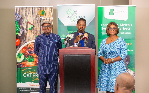 Richard Kafui Amanfu (middle), CEO of IIPGH, Ama Amoah (right), CIMG Vice President and Prof. Robert Ebo Hinson, Marketing Expert launching the conference Richard Kafui Amanfu (middle), CEO of IIPGH, Ama Amoah (right), CIMG Vice President and Prof. Robert Ebo Hinson, Marketing Expert launching the conference